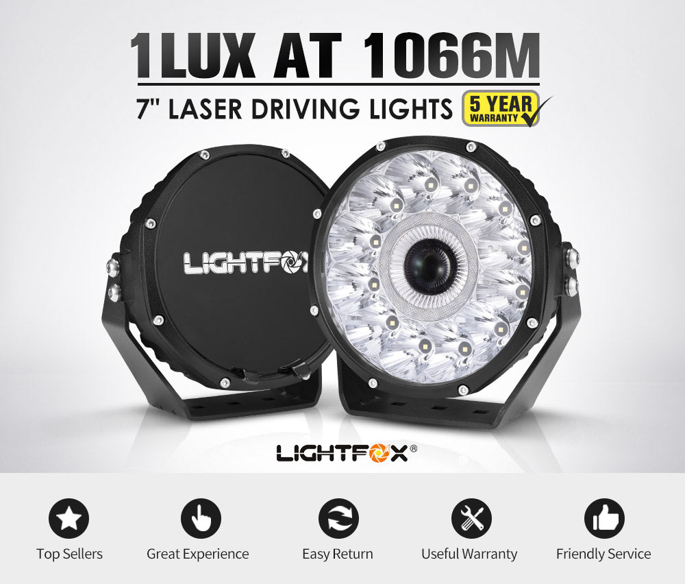 LIGHTFOX 7" Laser/LED Driving Lights Osram LED Black Round Offroad Truck SUV 4x4