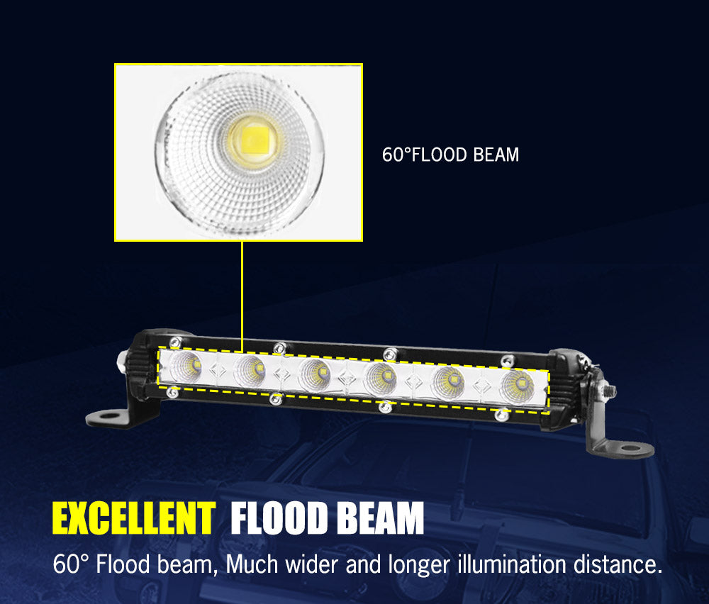 LIGHTFOX 4X 7" inch LED Light Bar Flood Beam Super Slim Work Reverse Lamp Offroad