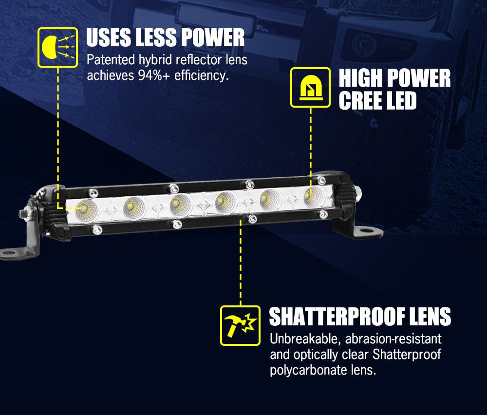 LIGHTFOX 4X 7" inch LED Light Bar Flood Beam Super Slim Work Reverse Lamp Offroad