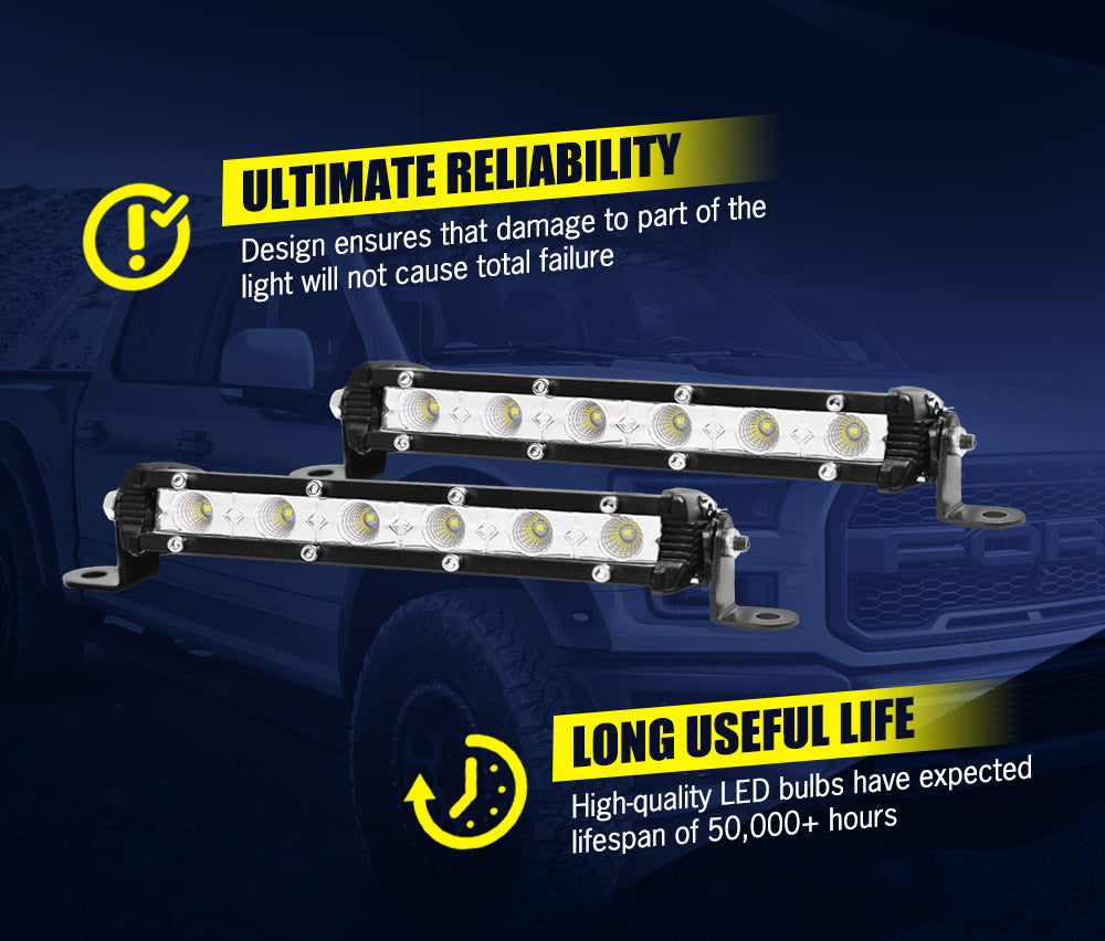 LIGHTFOX 4X 7" inch LED Light Bar Flood Beam Super Slim Work Reverse Lamp Offroad