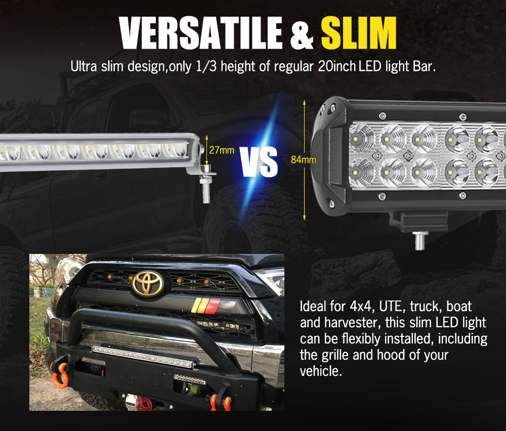 LED Work Lights 4 Inch Flood Spot Round 7" 12" 23" 26" Bar Wiring Kit