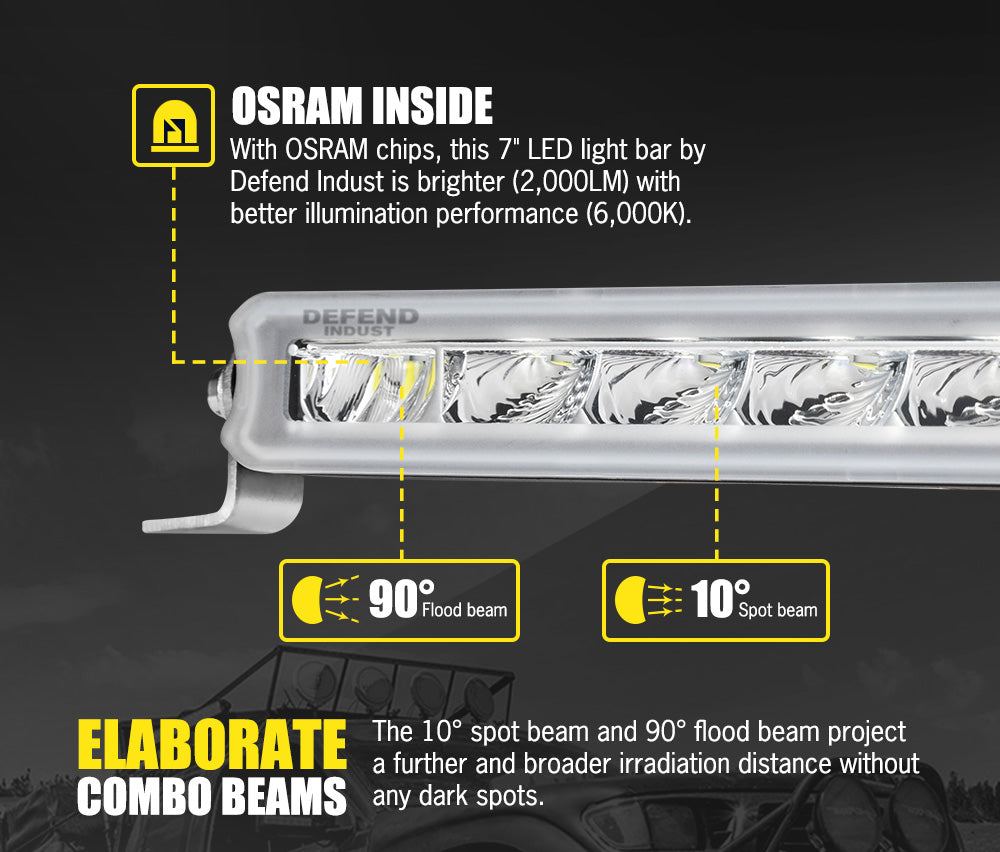 DEFEND INDUST Pair 7inch Osram LED Work Light Bar