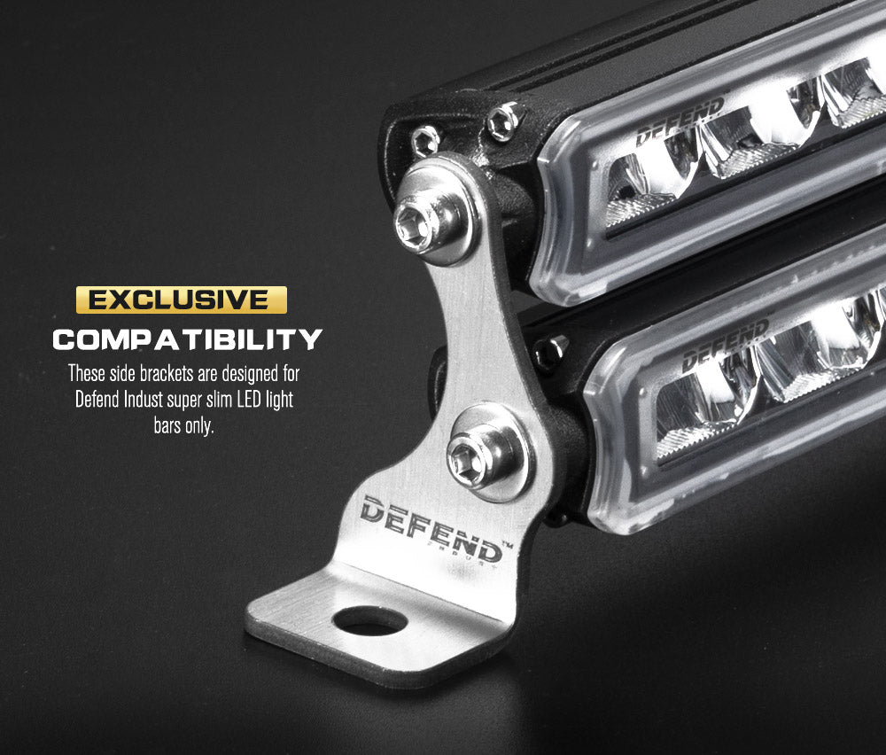 DEFEND INDUST Side Mounting Bracket Kit for LED Light Bar Brushed Stainless 62MM