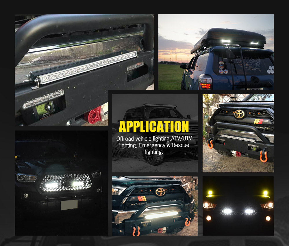 LED Work Lights 4 Inch Flood Spot Round 7" 12" 23" 26" Bar Wiring Kit