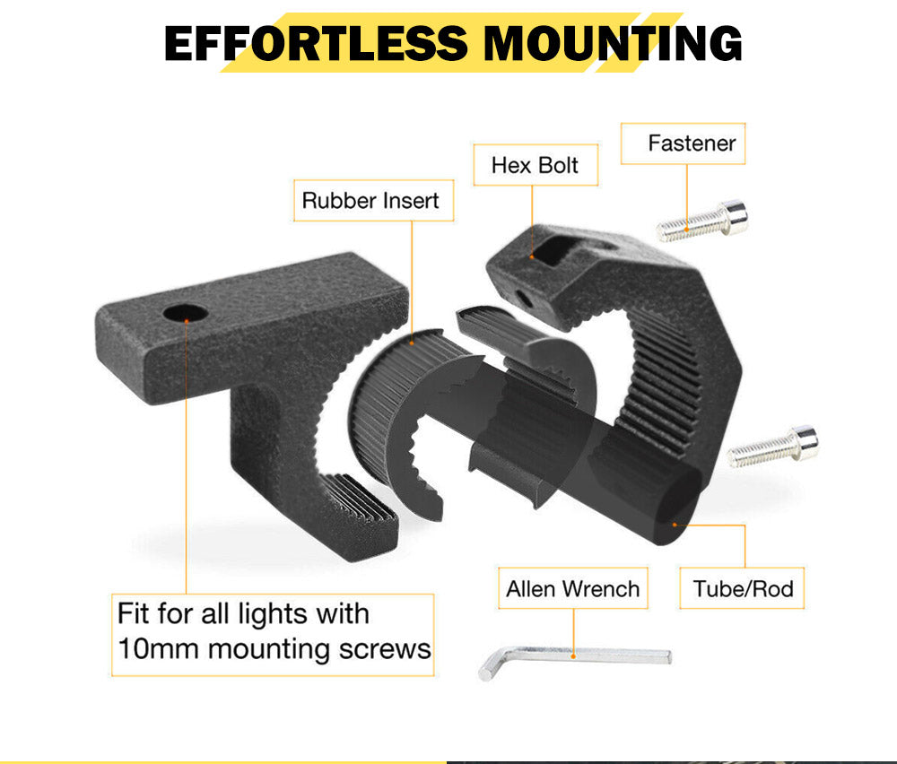 LIGHTFOX 2PCS Bullbar Mounting Bracket Kit 44 50mm Clamp LED Work Light Bar Tube Holder