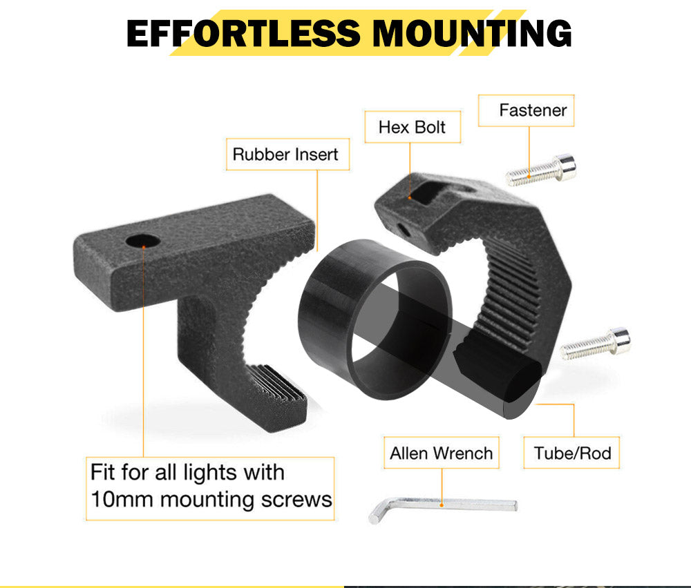 LIGHTFOX 2PCS Bullbar Mounting Bracket Kit 48 50mm Clamp LED Work Light Bar Tube Holder
