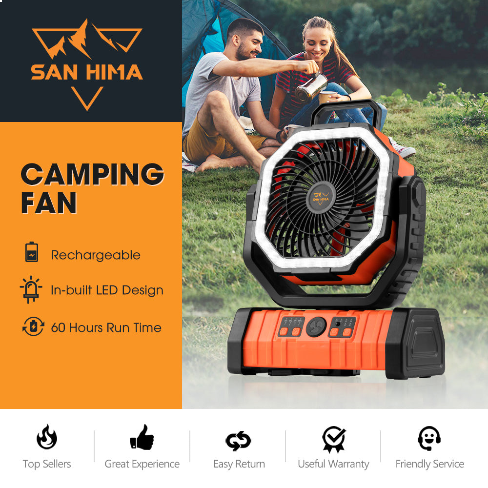 San Hima 20000mAh Portable Camping Fan Rechargeable Tent Fan With LED Light
