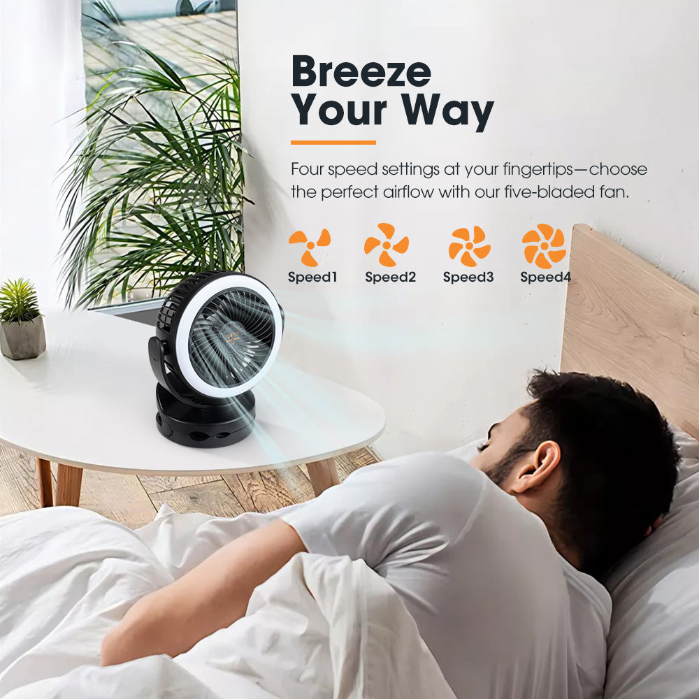 2X San Hima 10000mAh Camping Fan Portable W/ LED Light USB Rechargeable Clip On