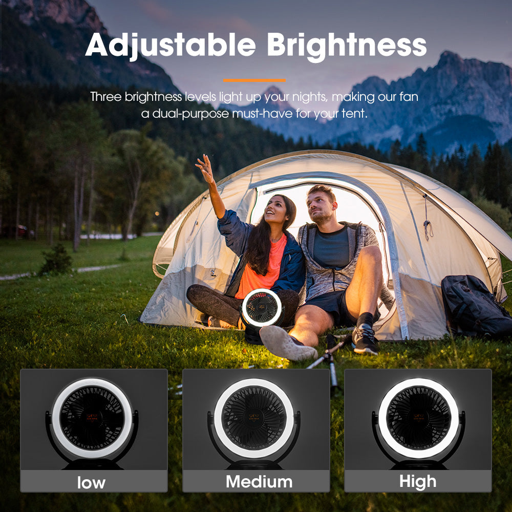 3X San Hima 10000mAh Camping Fan Portable W/ LED Light USB Rechargeable Clip On