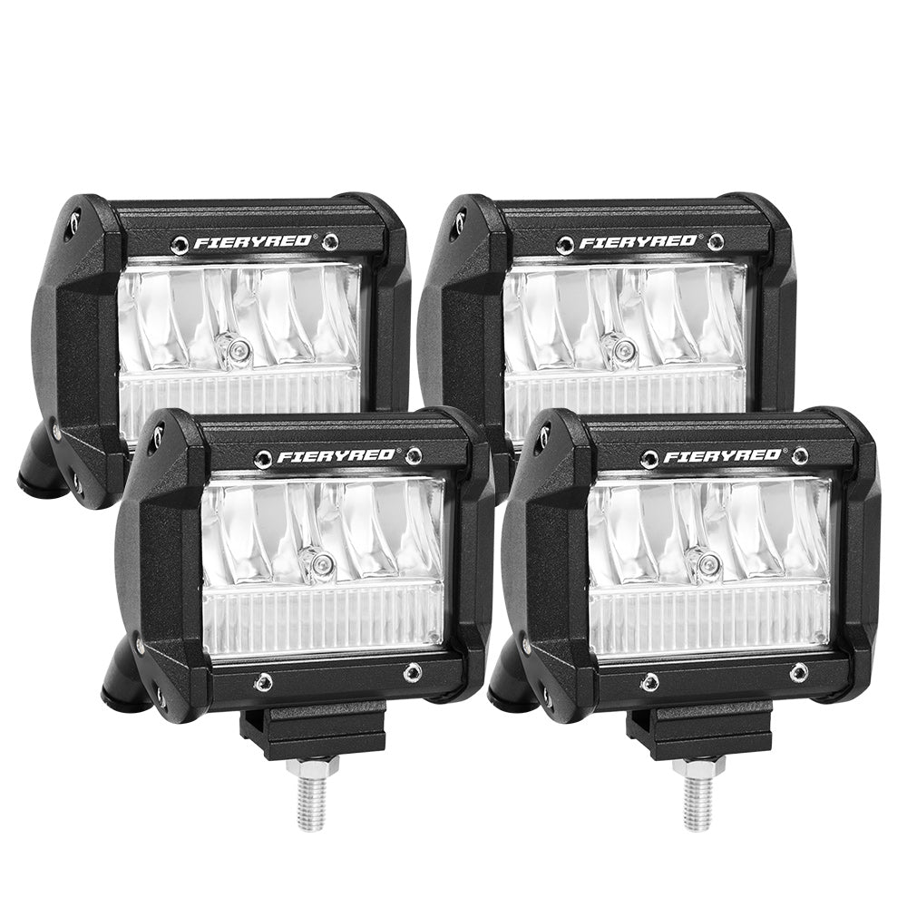 FIERYRED 4x 4inch LED Light Bar Spot Flood Reverse 4WD 12V 24V