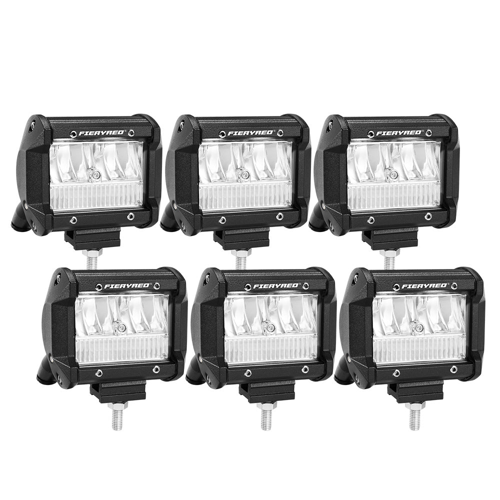 FIERYRED 6x 4inch LED Light Bar Spot Flood Reverse 4WD 12V 24V