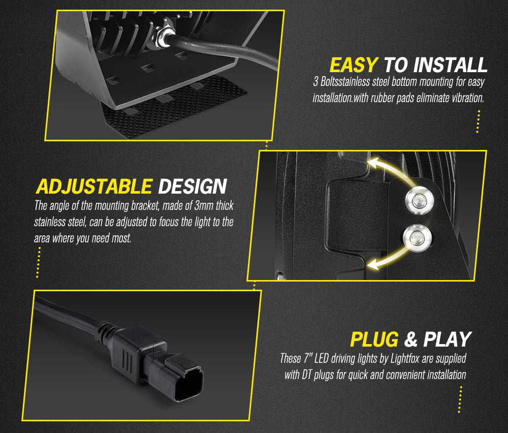 LIGHTFOX 7" LED Driving Light OSRAM Spot Lights Black Round Offroad Truck SUV 4x4