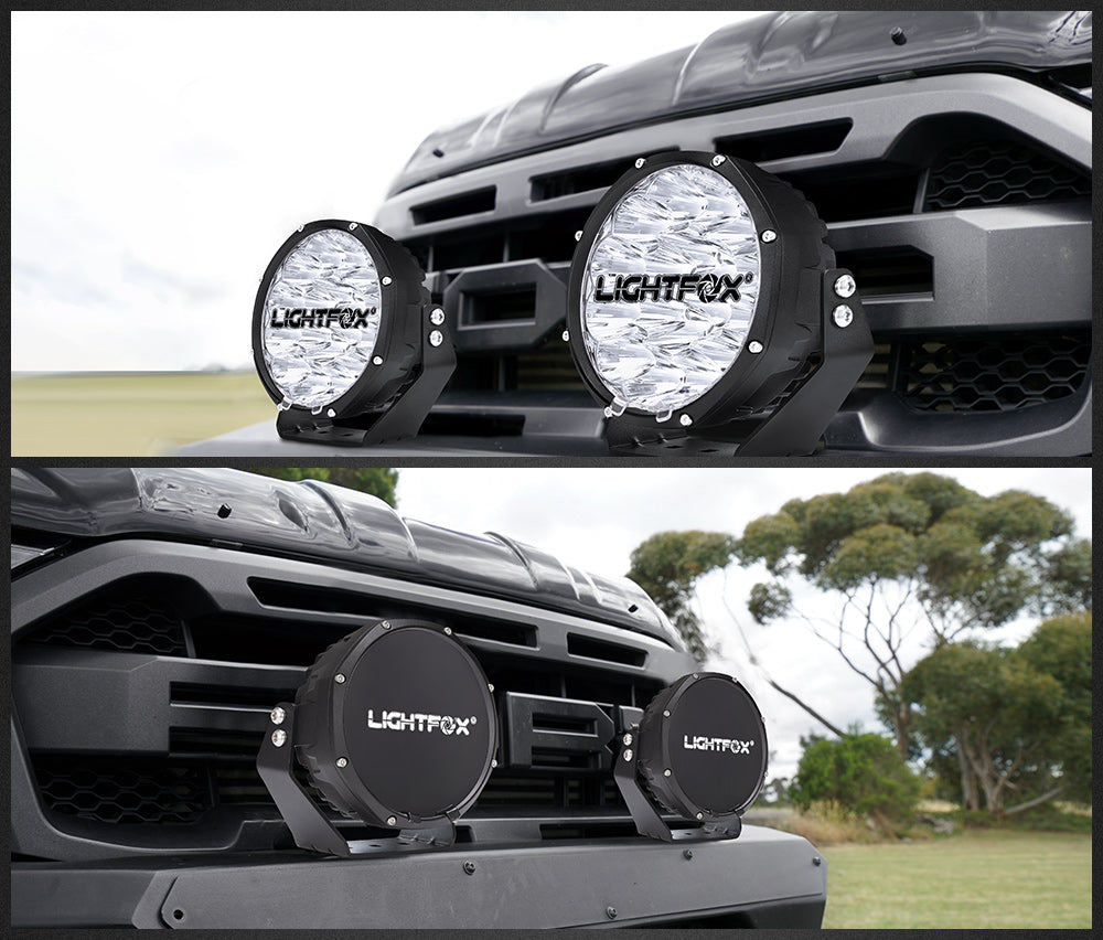 LIGHTFOX 7" LED Driving Light OSRAM Spot Lights Black Round Offroad Truck SUV 4x4