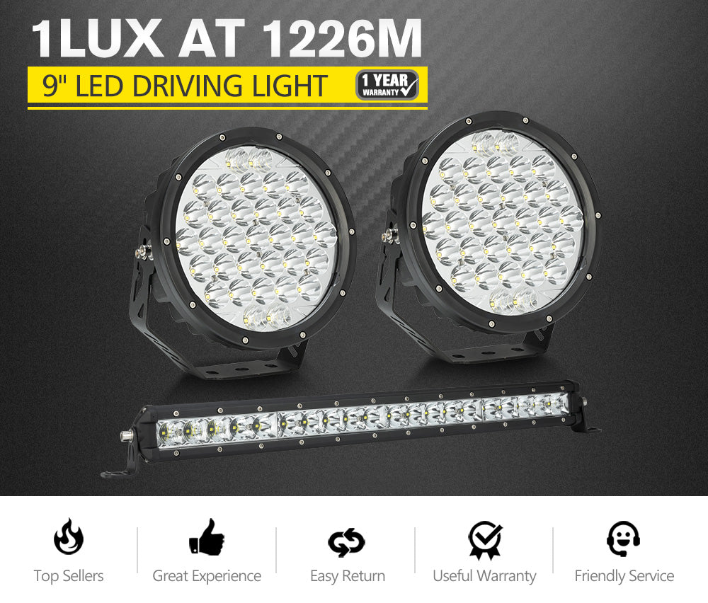 9inch LED Spot Lights Pair + 20inch LED Light Bar Kit Offroad Truck