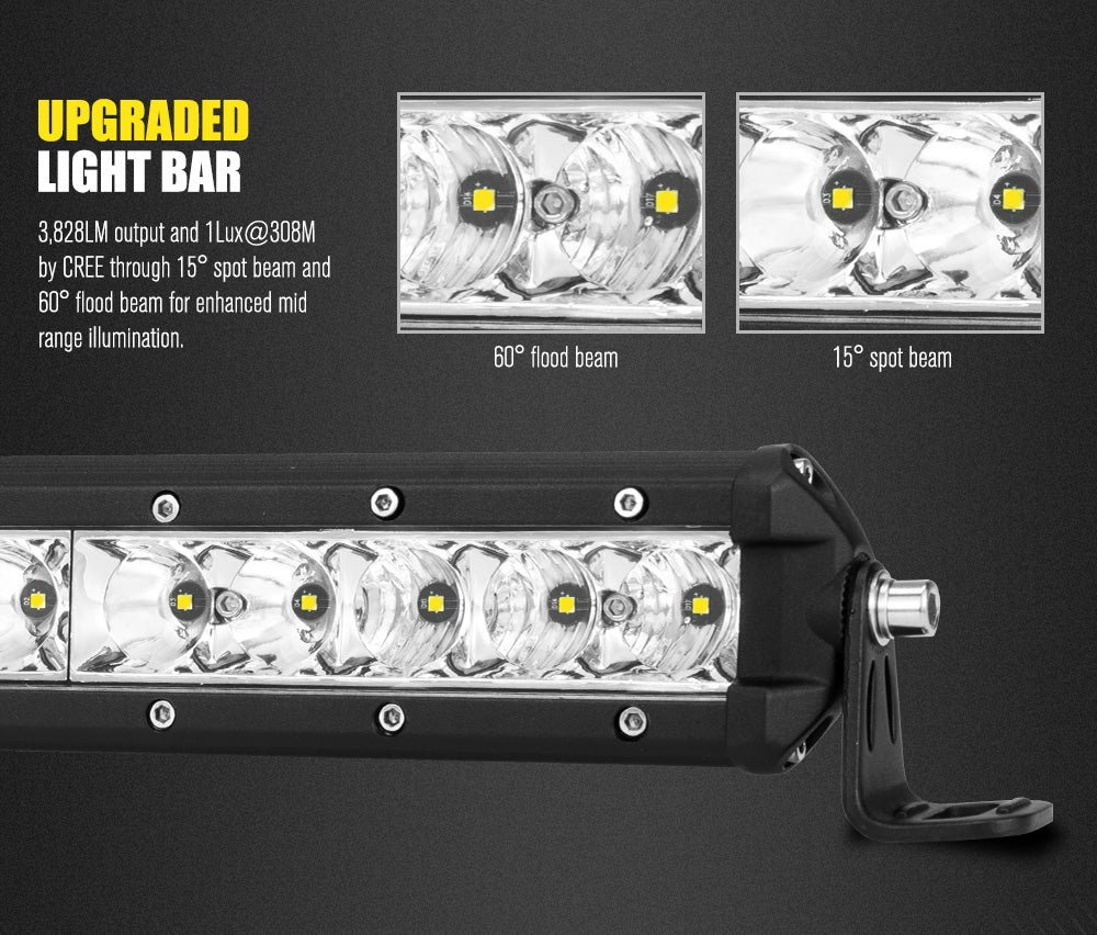 9inch LED Spot Lights Pair + 20inch LED Light Bar Kit Offroad Truck