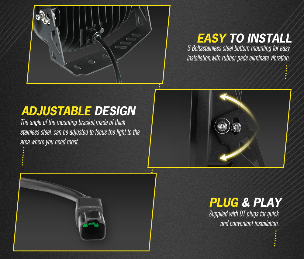 9inch LED Spot Lights Pair + 20inch LED Light Bar Kit Offroad Truck