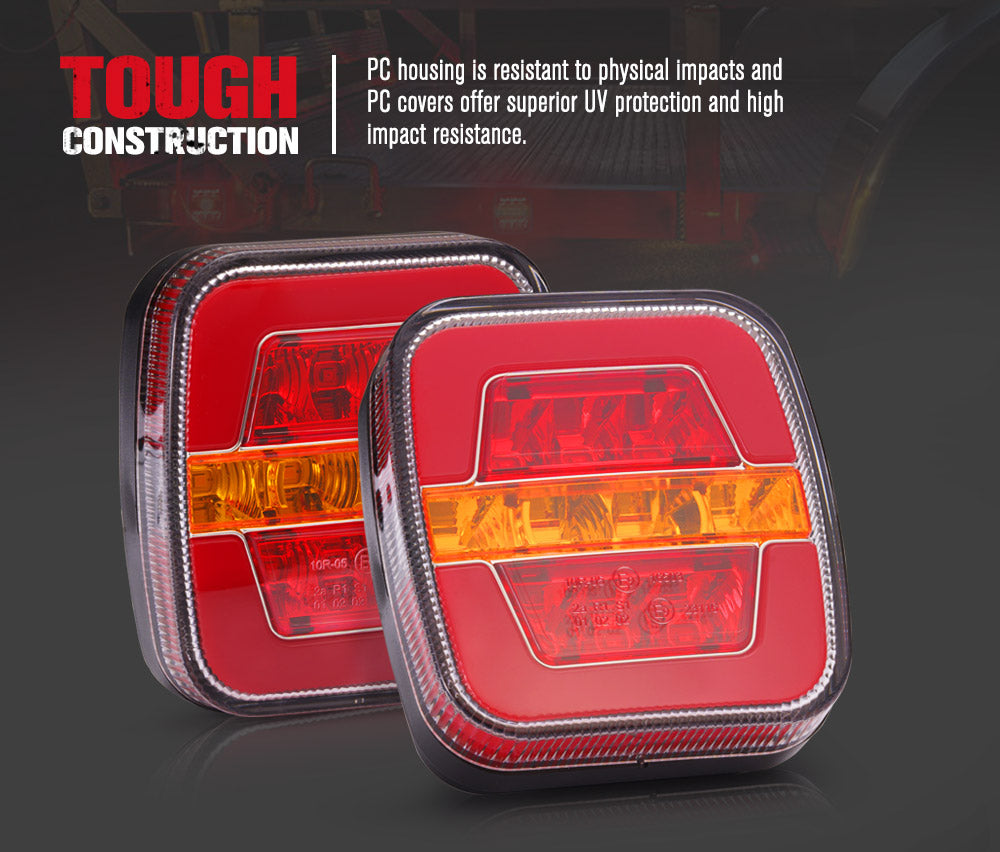 2x LED Trailer Tail Lights Stop Indicator Lamp Kit Square Light for Trailer