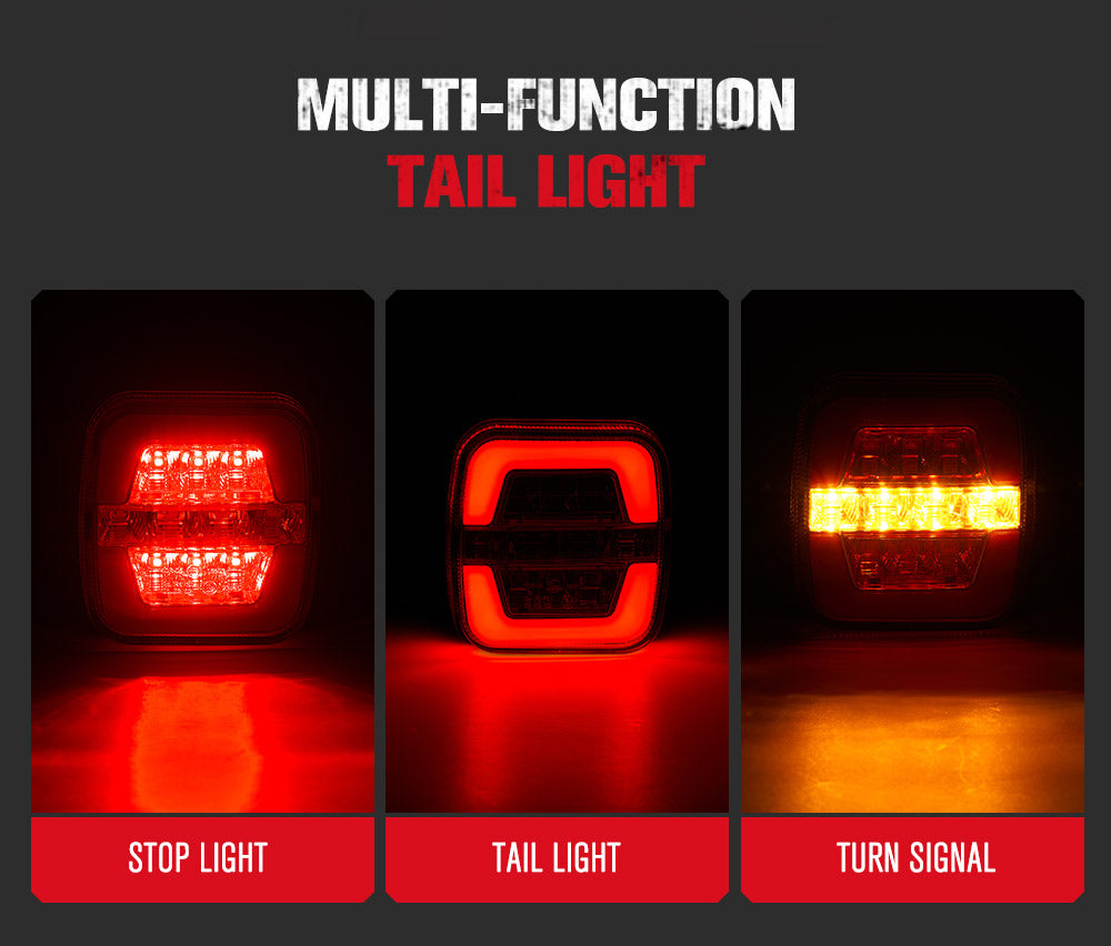 2x LED Trailer Tail Lights Stop Indicator Lamp Kit Square Light for Trailer