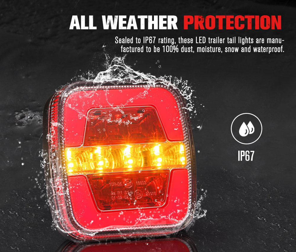 2x LED Trailer Tail Lights Stop Indicator Lamp Kit Square Light for Trailer