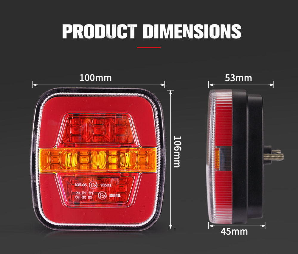 2x LED Trailer Tail Lights Stop Indicator Lamp Kit Square Light for Trailer
