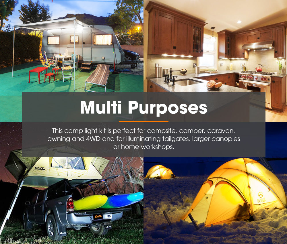 LIGHTFOX 6PCS 12V LED Strip Light Bar Waterproof Amber White Lights Camping Boat