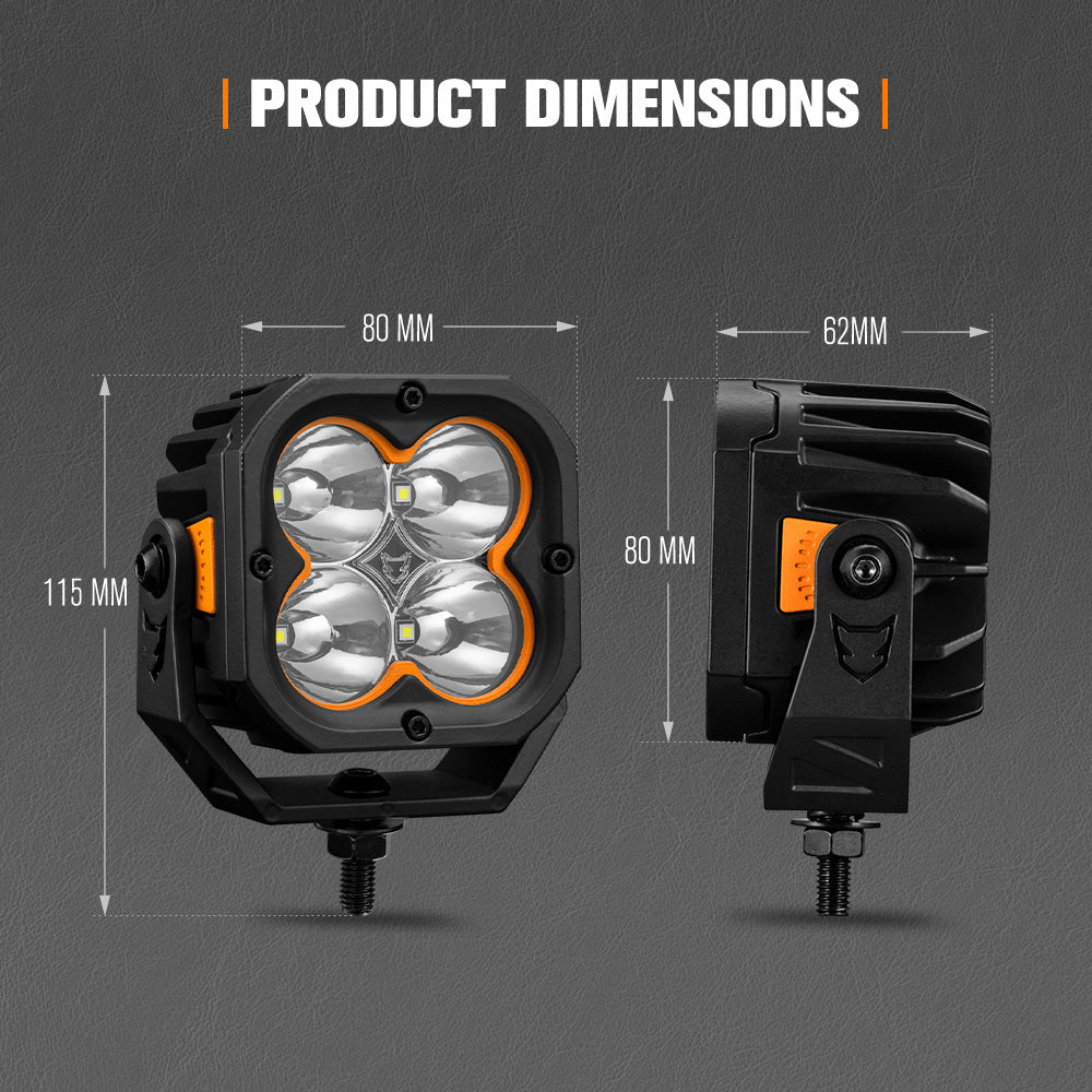 Lightfox Pair 3" Cygnus-4 Osram LED Pod Lights Work Light w/ 3 pin DT Connector