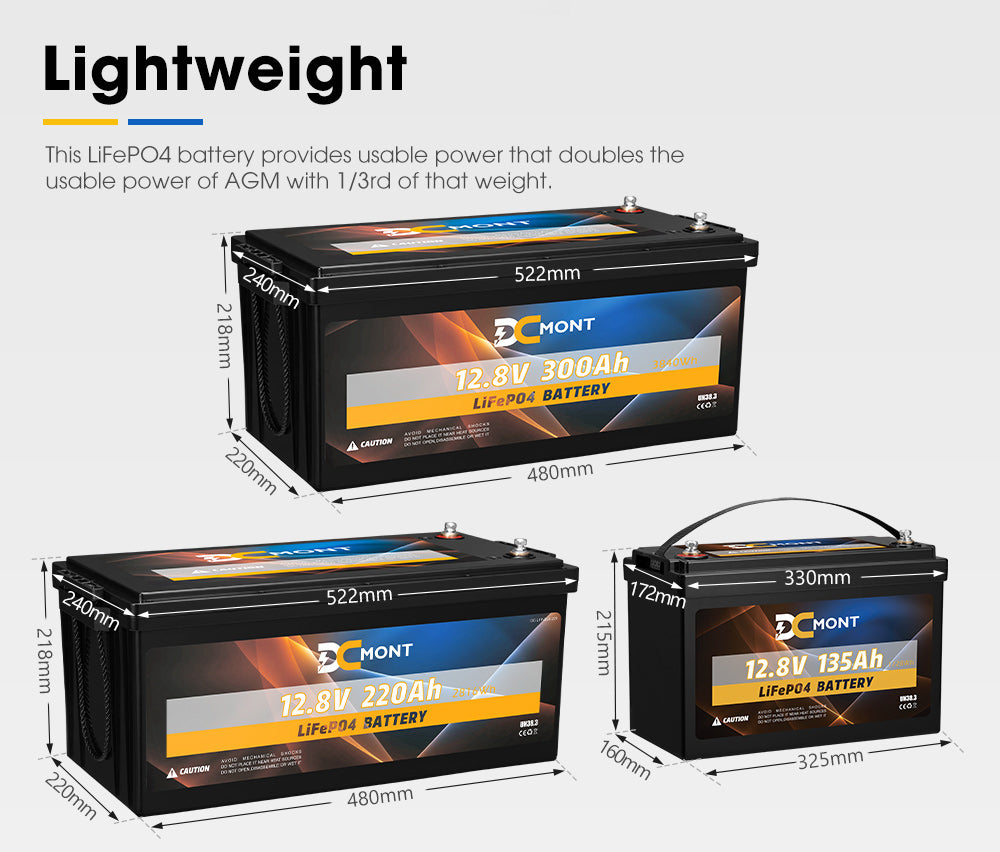 DC MONT 12V 135AH 220AH 300AH Lithium Iron Phosphate Battery LiFePO4 Deep Cycle