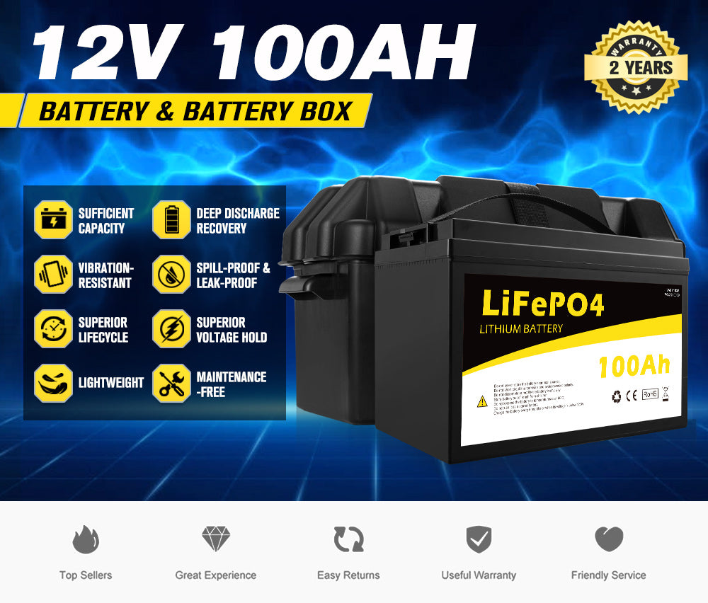 ATEM POWER 100Ah 12V Lithium Battery LiFePO4 Deep Cycle Rechargeable Marine & Battery Box