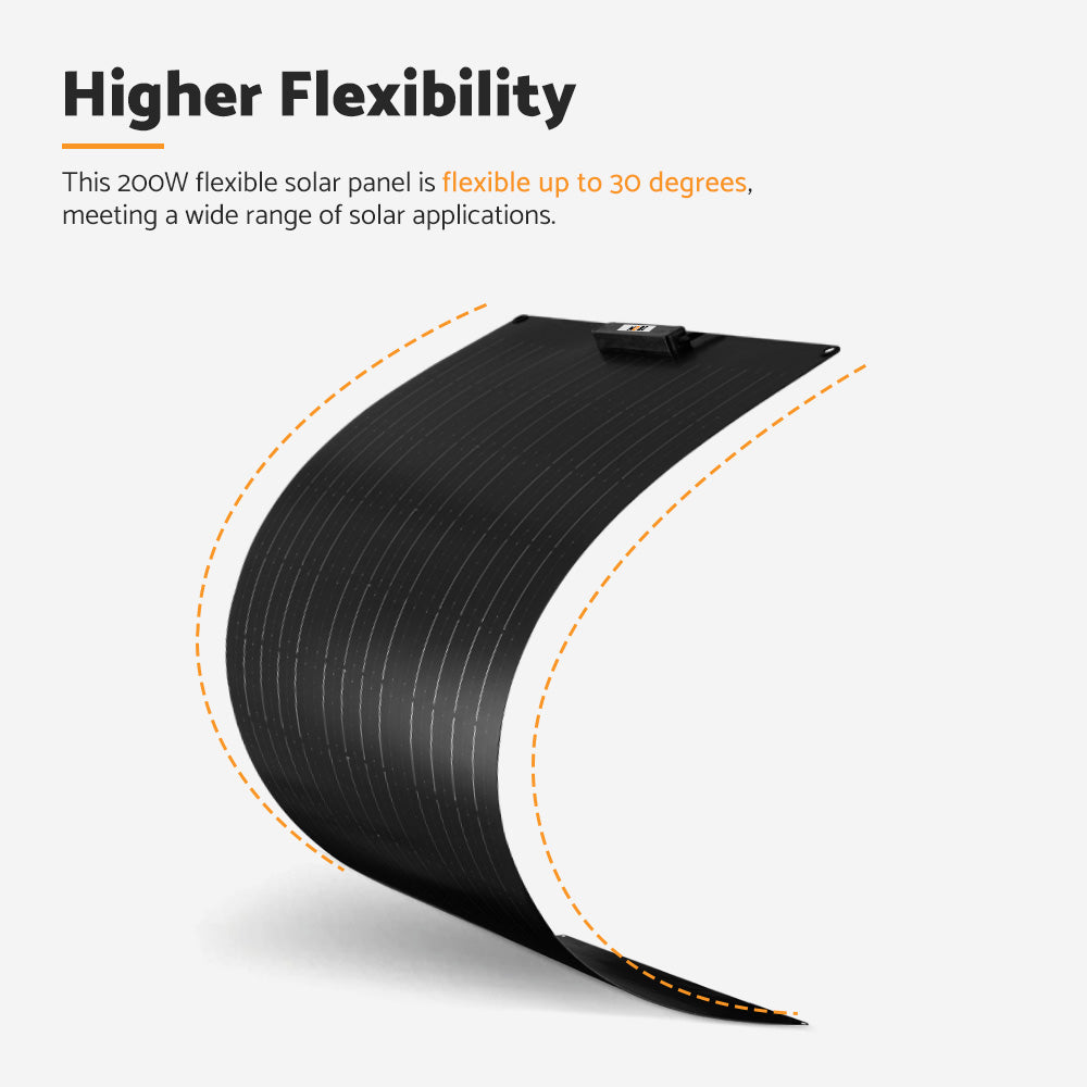 MOBI 200W Flexible Solar Panel Mono Cells 12V RV Boat Caravan Camping 4WD