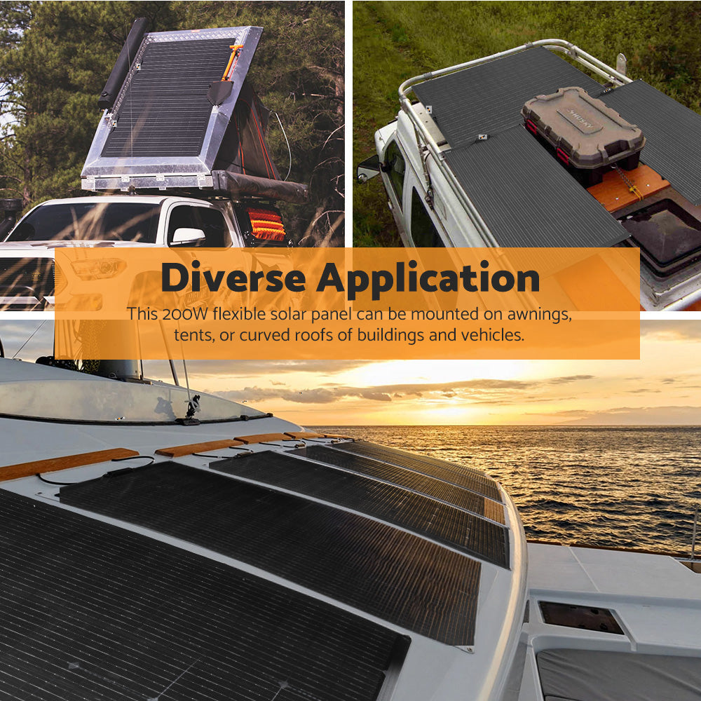 MOBI 200W Flexible Solar Panel Mono Cells 12V RV Boat Caravan Camping 4WD