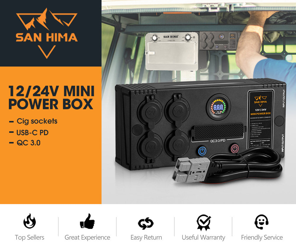 San Hima 12V/24V Mini Power Box Portable Control Hub QC 3.0 Ports W/ Led Light