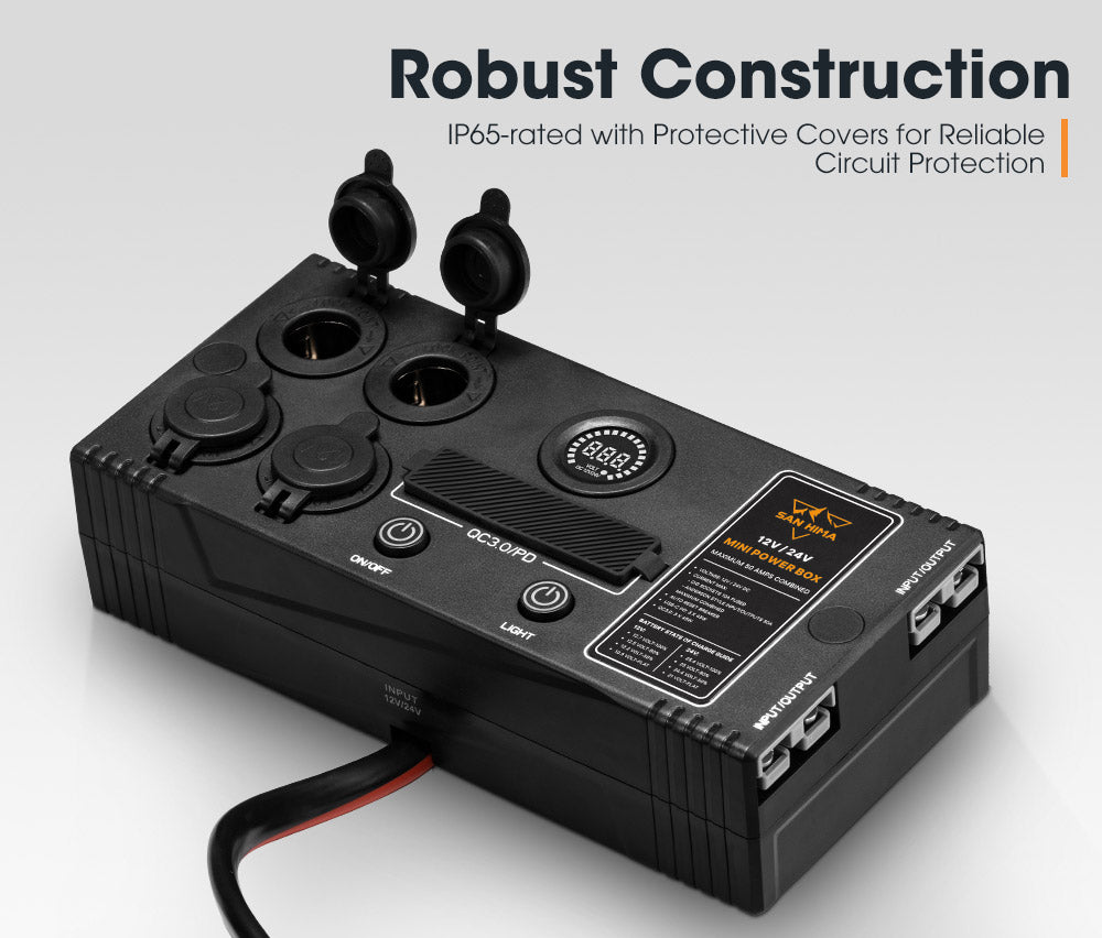 San Hima 12V/24V Mini Power Box Portable Control Hub QC 3.0 Ports W/ Led Light