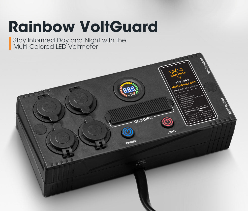 San Hima 12V/24V Mini Power Box Portable Control Hub QC 3.0 Ports W/ Led Light