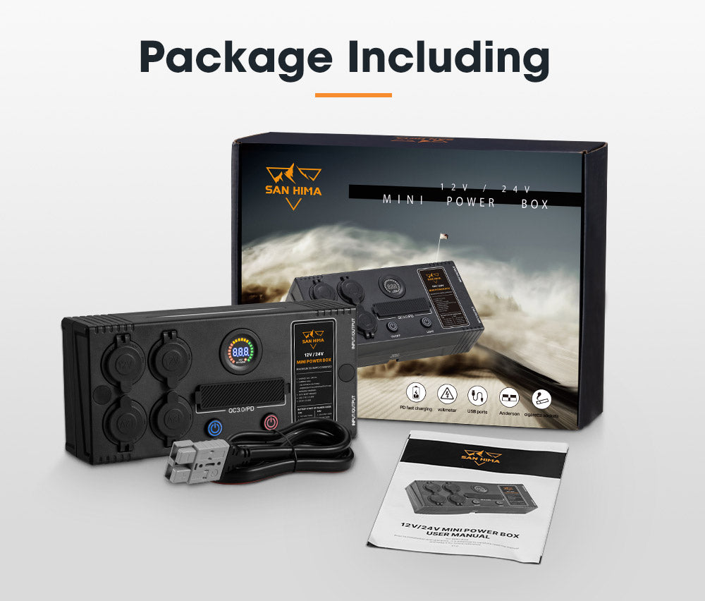 San Hima 12V/24V Mini Power Box Portable Control Hub QC 3.0 Ports W/ Led Light