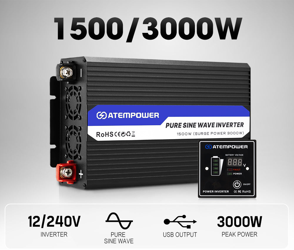 Atem Power Pure Sine Wave Power Inverter 1500W/3000W 12V to 240V Camping Car Boat