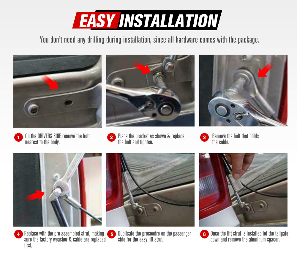 FIERYRED Easy Up & Slow Down Tailgate Strut Kit for Ford Ranger Raptor 2012-ON