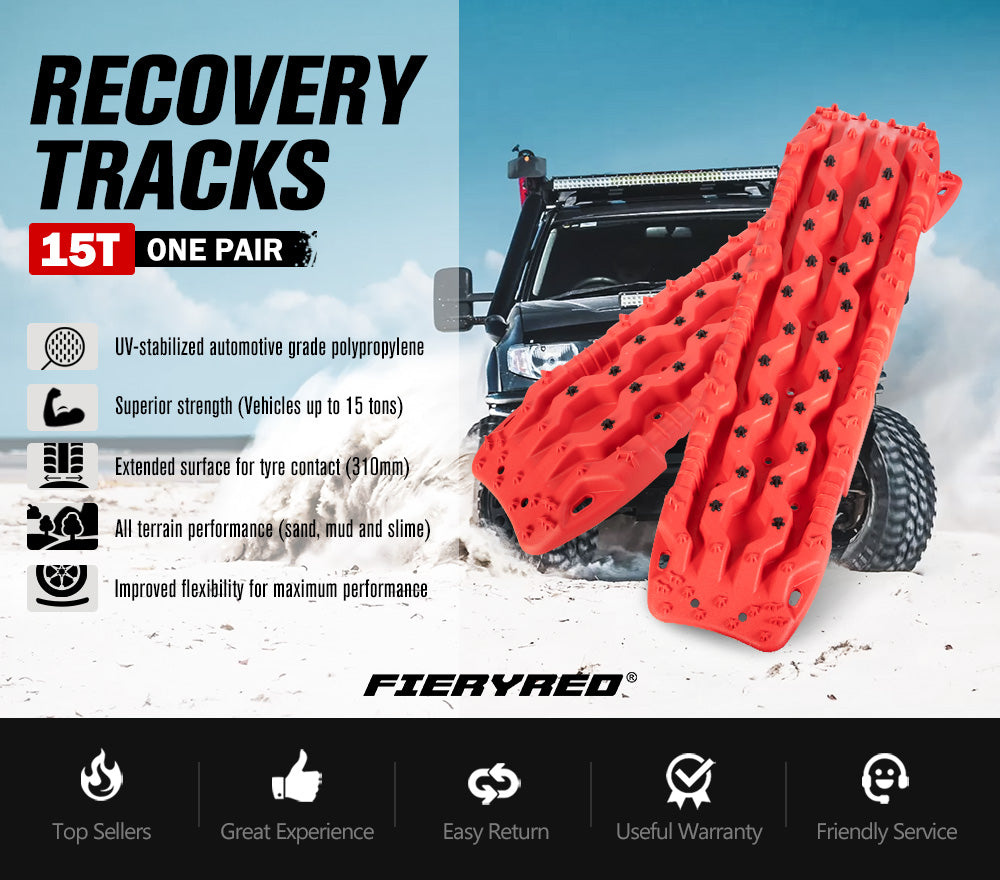 Fieryred Recovery Tracks 15T Board 4WD Vehicle Sand/Snow/Mud 1 Pair Red