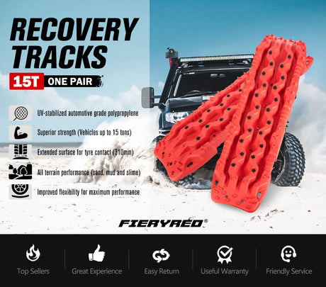 Fieryred Recovery Tracks 15T Board 4WD Vehicle Sand/Snow/Mud 1 Pair Red