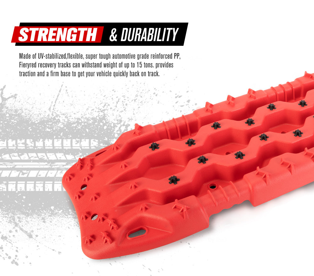 Fieryred Recovery Tracks 15T Board 4WD Vehicle Sand/Snow/Mud 1 Pair Red