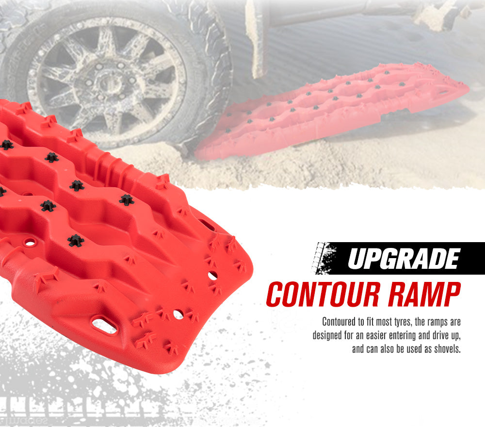Fieryred Recovery Tracks 15T Board 4WD Vehicle Sand/Snow/Mud 1 Pair Red