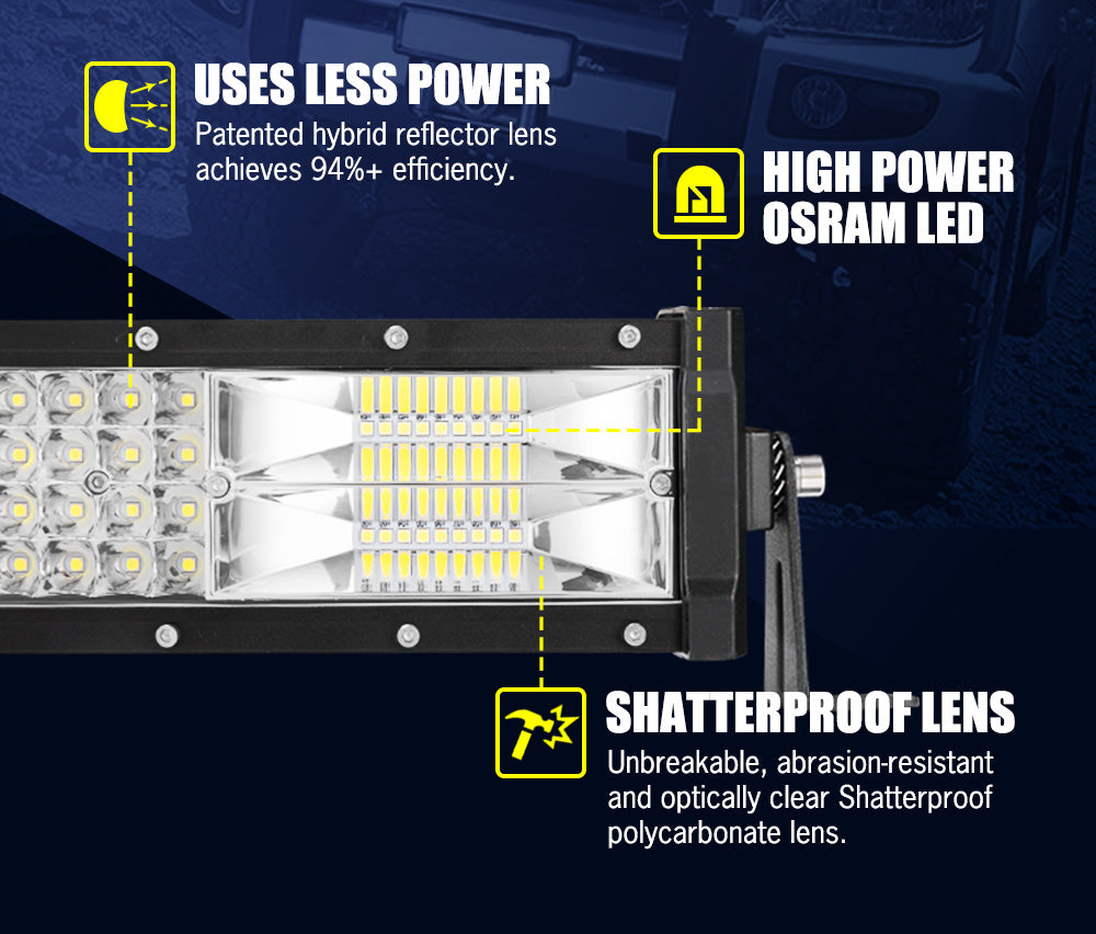 Lightfox LED Light Bar 7" 12" 20" 23" 26" 28" Flood Spot Combo 50" Curved 12V