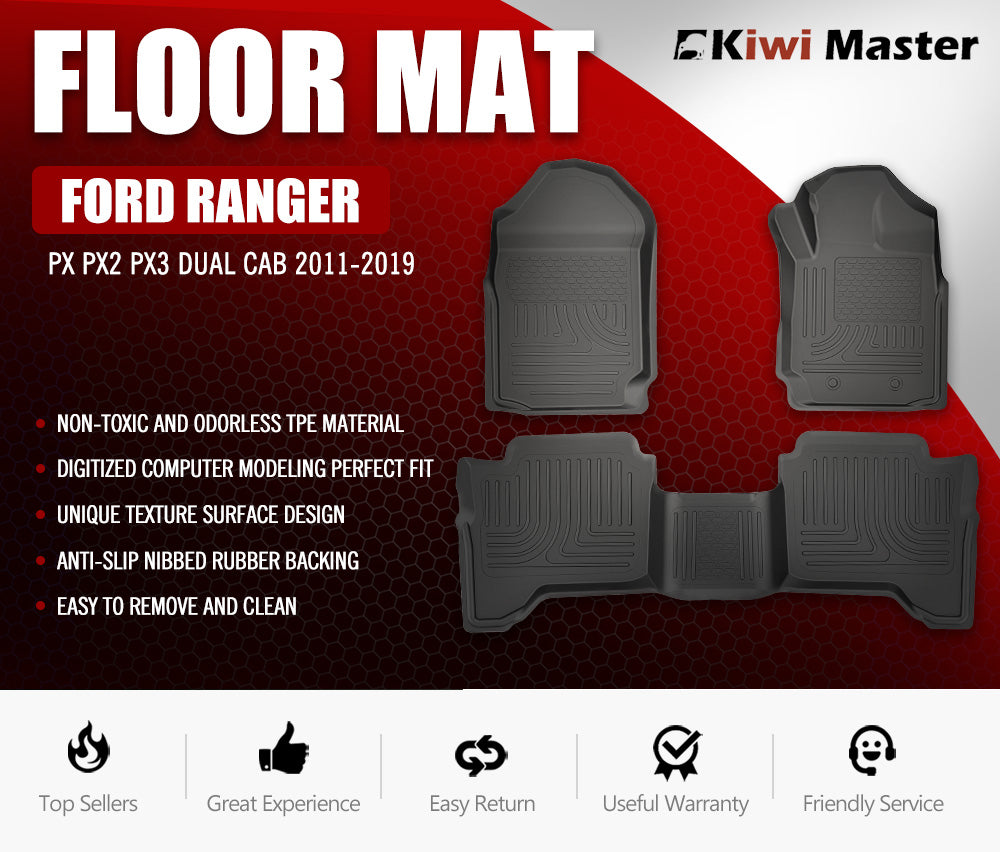 3D TPE Floor Mats for Ford Ranger Wildtrak Raptor PX PX2 PX3 2011-ON