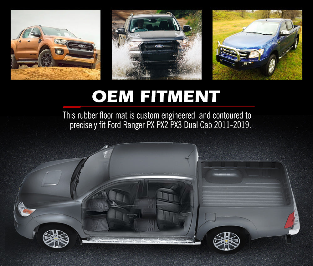 3D TPE Floor Mats for Ford Ranger Wildtrak Raptor PX PX2 PX3 2011-ON