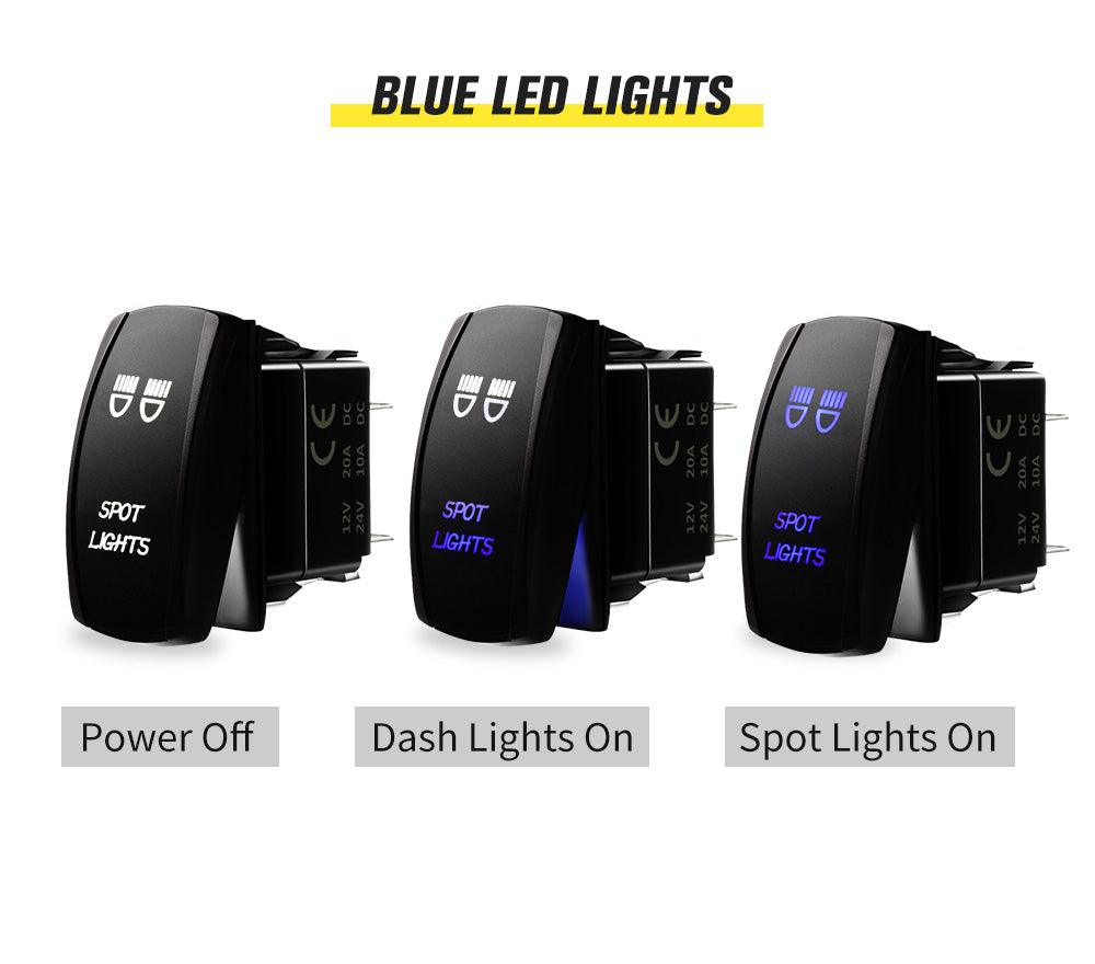 Fit ARB Carling Rocker Switch Dual Backlit Blue LED Spot Light Bar 12V 24V ON OFF