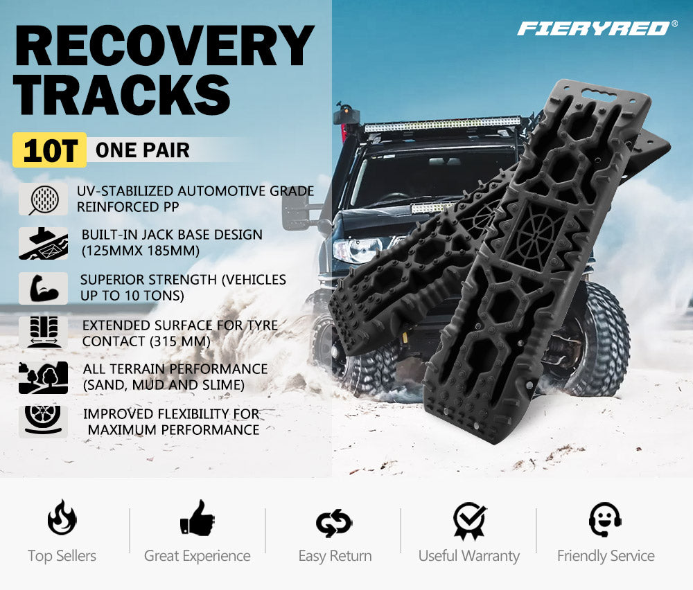 Fieryred Recovery Board Sand Tracks 15T 4WD Vehicle Sand Snow Mud 1 Pair Black