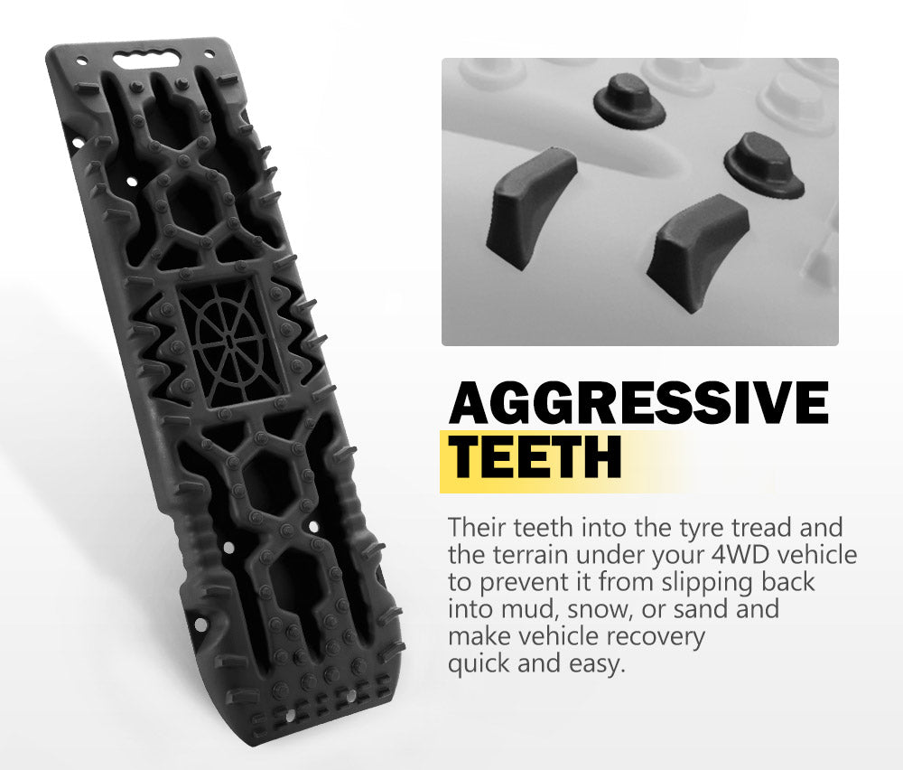 Fieryred Recovery Board Sand Tracks 15T 4WD Vehicle Sand Snow Mud 1 Pair Black