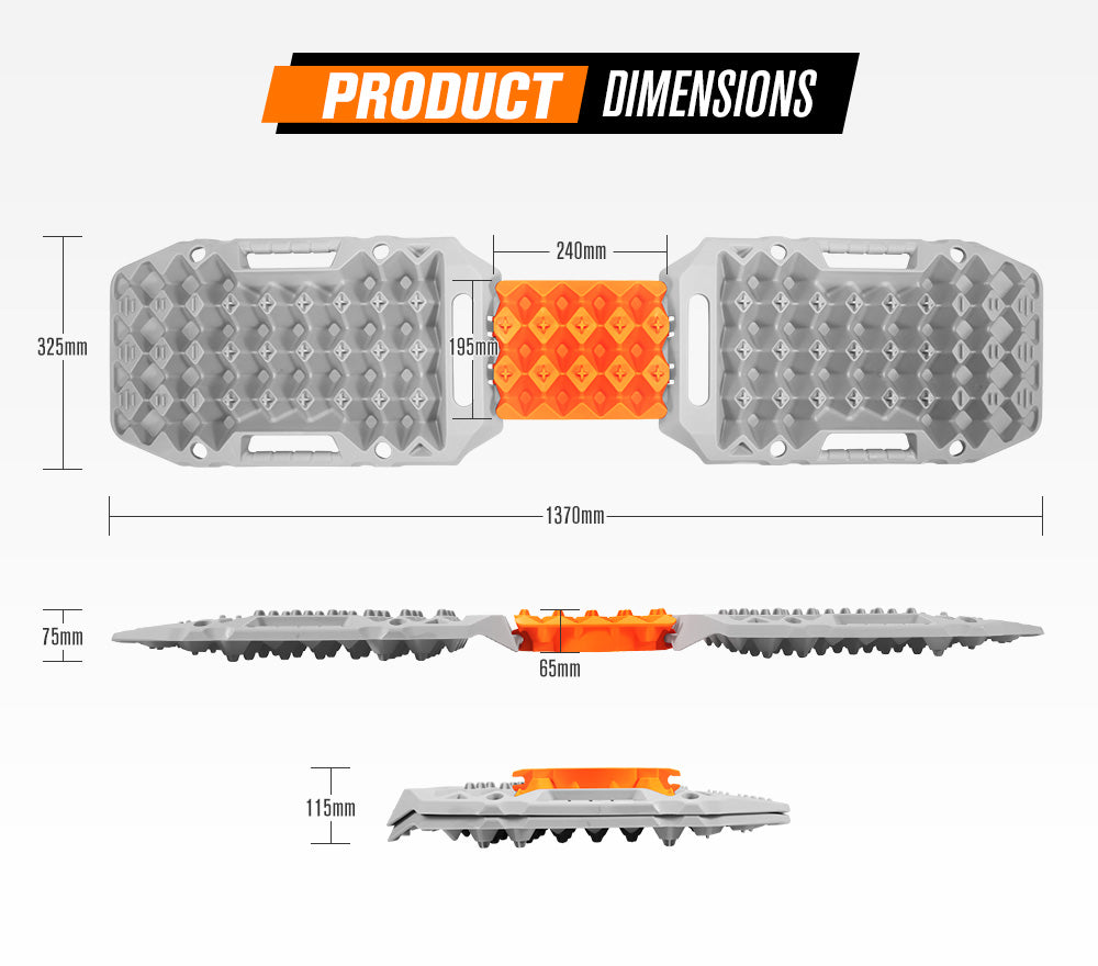 BUNKER INDUST Pair Recovery Tracks Sand Track 15T 4WD Car Accessories 4x4 Grey