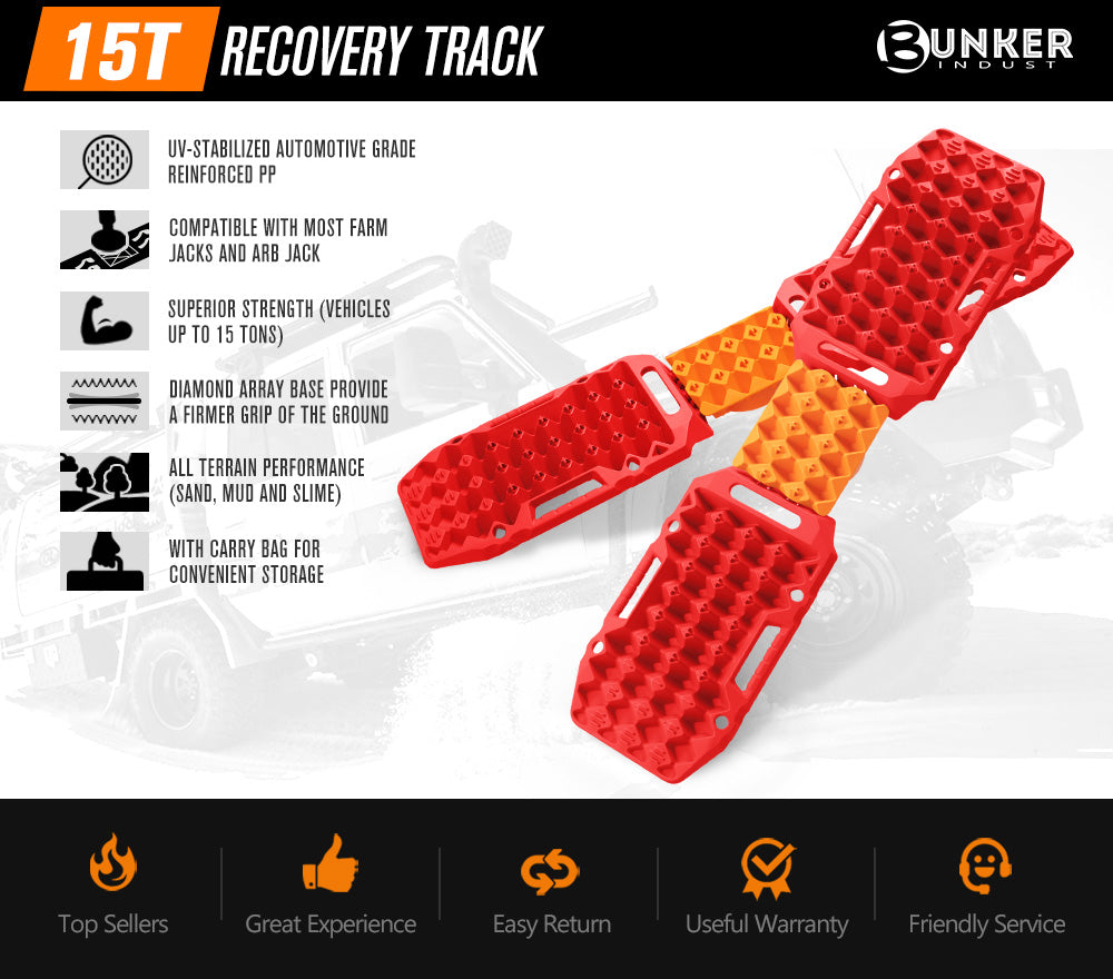 BUNKER INDUST Pair Recovery Tracks Sand Track Red 15T 4WD Car Accessories 4x4