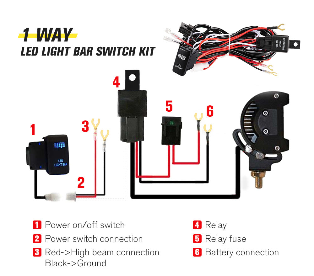 LIGHTFOX Wiring Loom Harness 40A Switch Relay Kit 12V Toyota LED Light Bar Push Switch
