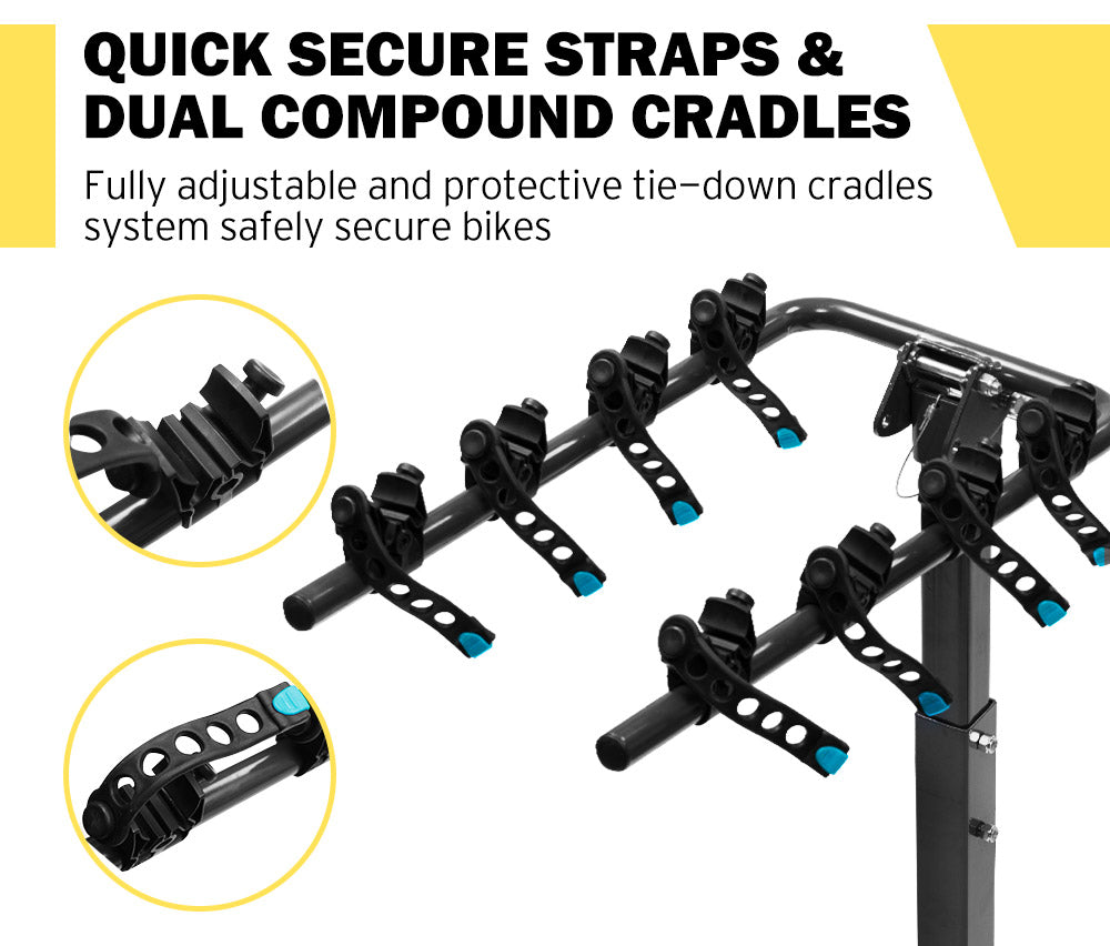 Foldable 4 Bicycle Carrier Bike Car Rear Rack 2" TowBar Hitch Mount